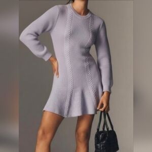 By Anthropologie Sweater Knit Mini Skater Dress, Lavender, XL